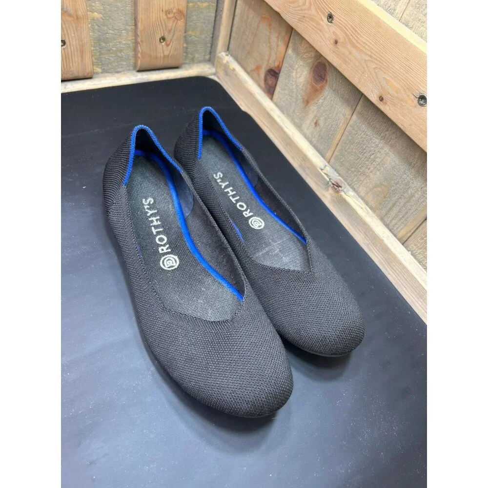 Rothy's Black Flats with Blue Lining